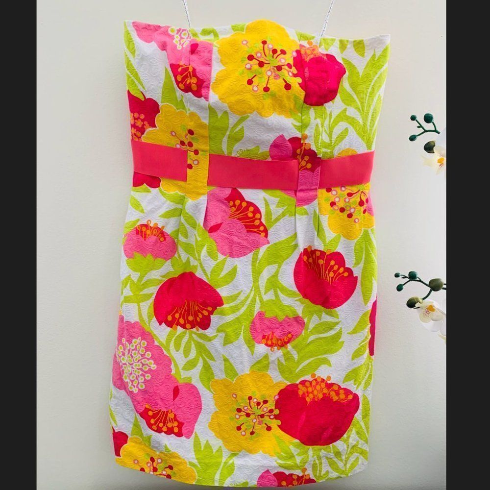Like New Lilly Pulitzer Vanessa Strapless Floral Dress 10